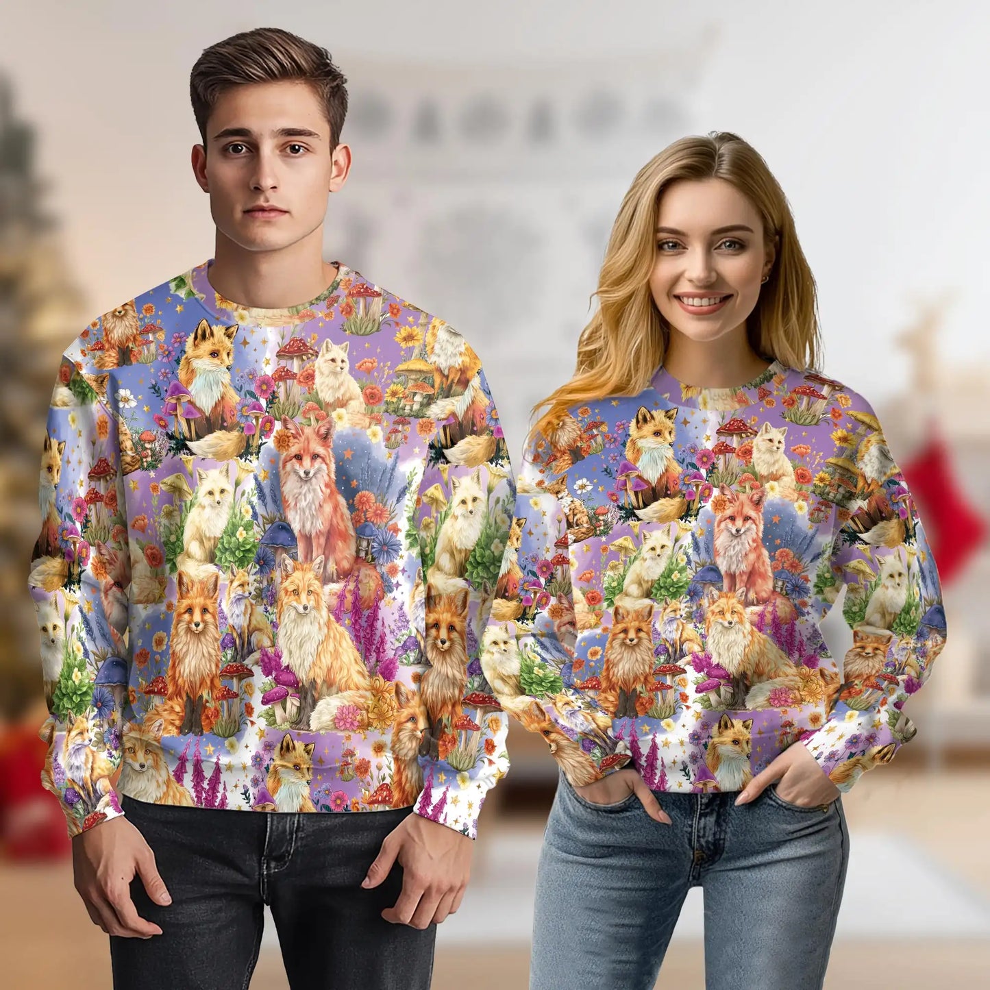 Fox Into Spring Sweatshirt, 3D All Over Print Floral Woodland Animal Crewneck Pullover for Men Women, Fox Lover Gift - Netecom
