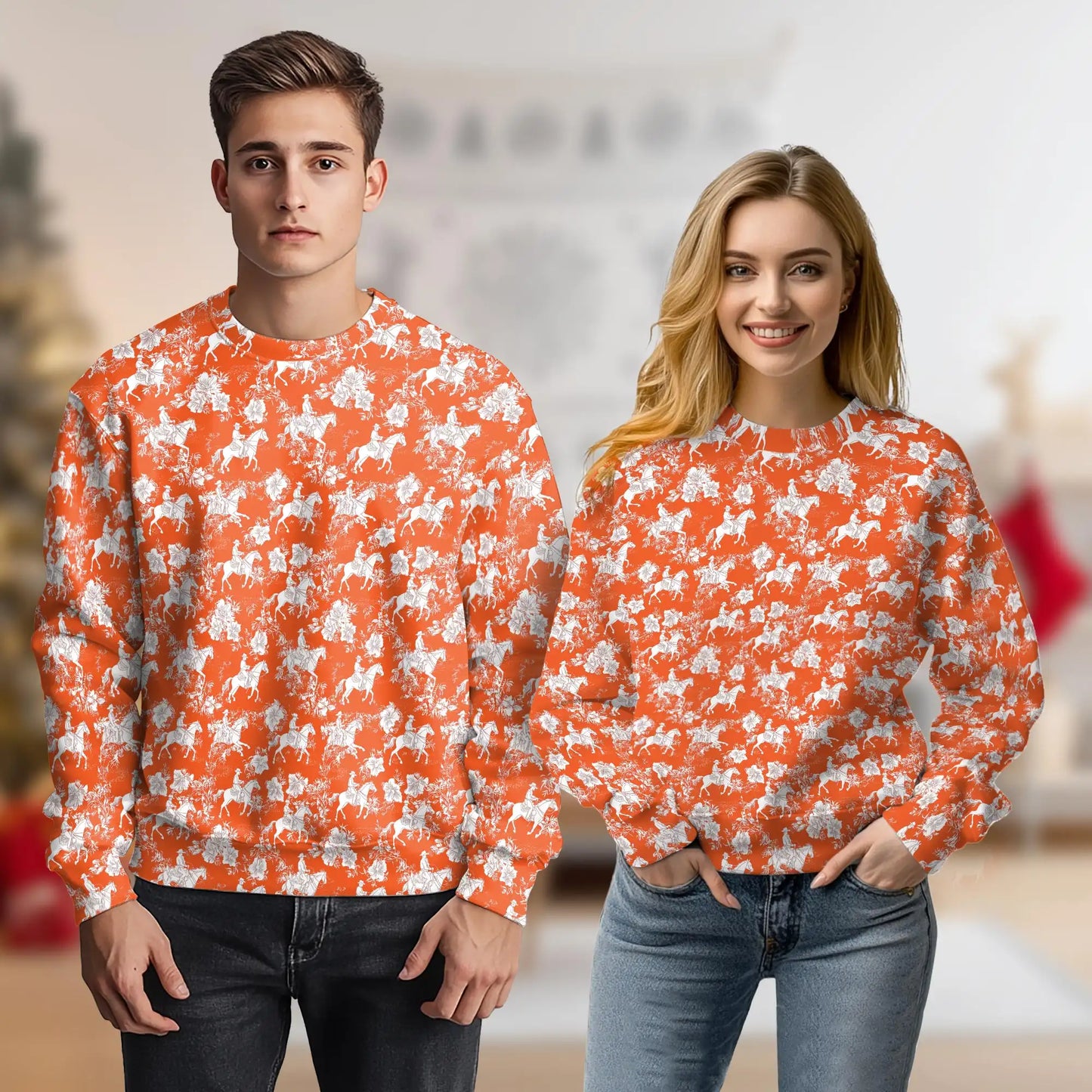 Saddle Bronc Rodeo Sweatshirt, 3D All Over Print Orange Tropical Cowboy Crewneck Pullover for Men Women, Western Rodeo Gift - Netecom