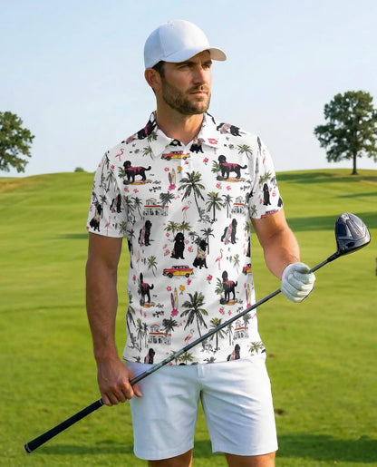 Black Poodle Tropical Beach Polo Shirt for Men- Print Hawaiian Dog  | Netecom