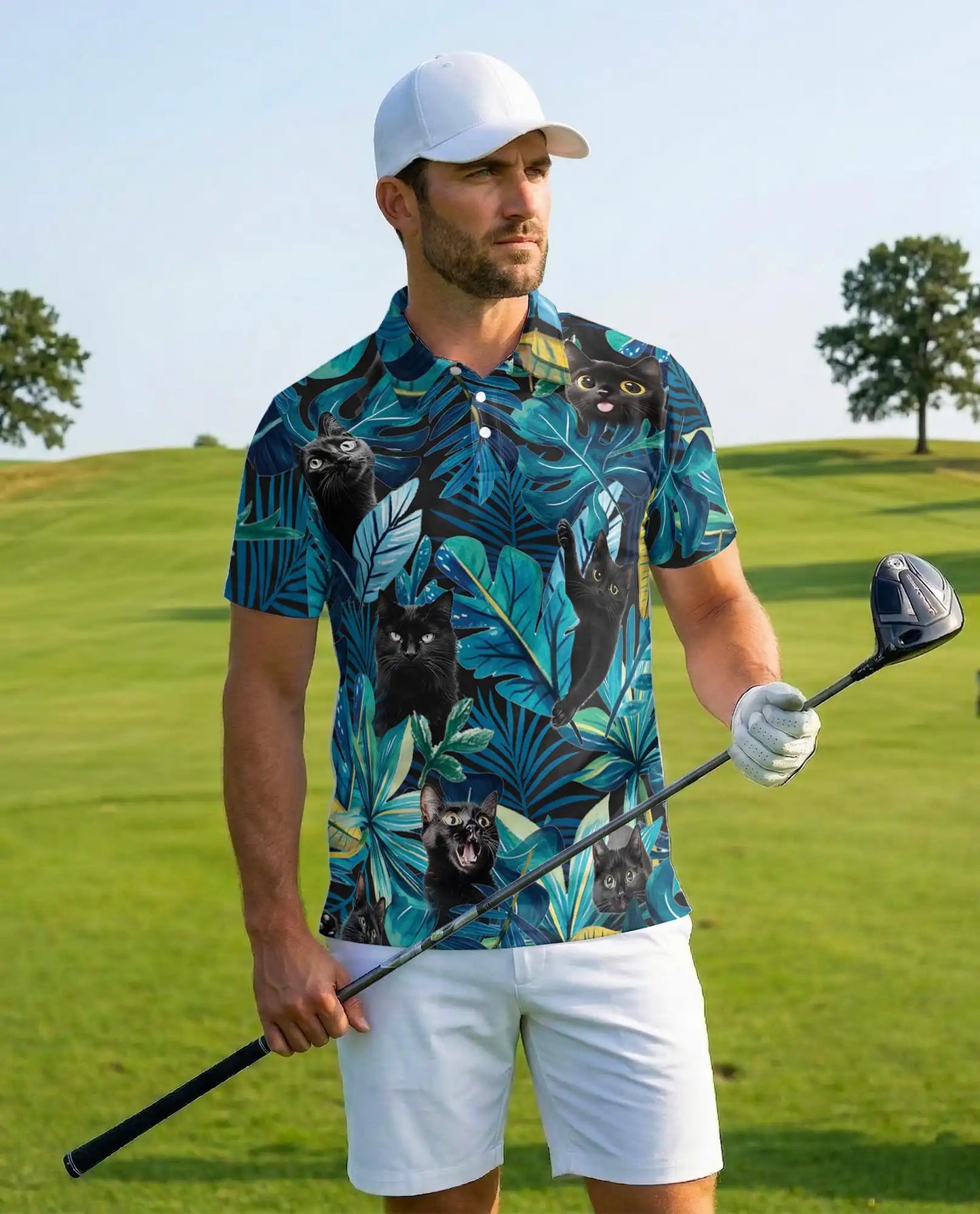 Black Cat Tropical Polo Shirt | Netecom