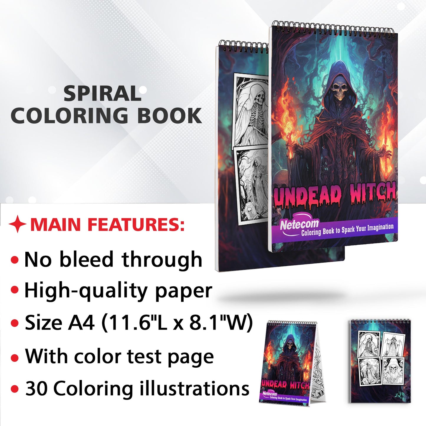 Undead Witch Spiral Bound Coloring Book, Discover the Mysterious and Spooky Realm of Undead Witches with 30 Exquisite Coloring Pages that Showcase the Dark and Magical Aura