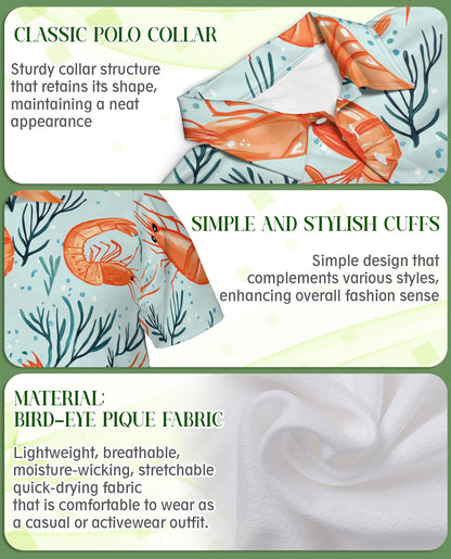Shrimp Pattern 3D Polo Shirt for Men – Coastal Seafood Summer Style | Netecom