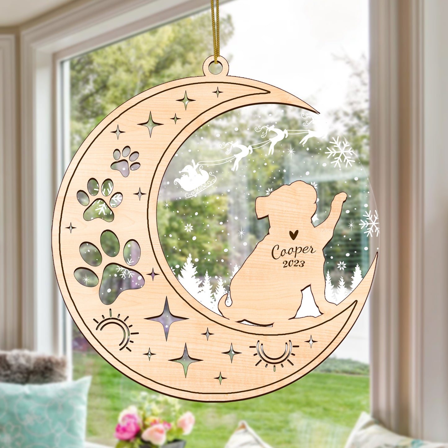 Netecom Pug Dog Memorial Suncatcher, Personalized Pug Christmas Ornament with Date Name, Bereavement Gifts for Loss of Pet, Dog Death Sympathy Gifts Pet Loss Sun Catchers, Dog Grief Gift