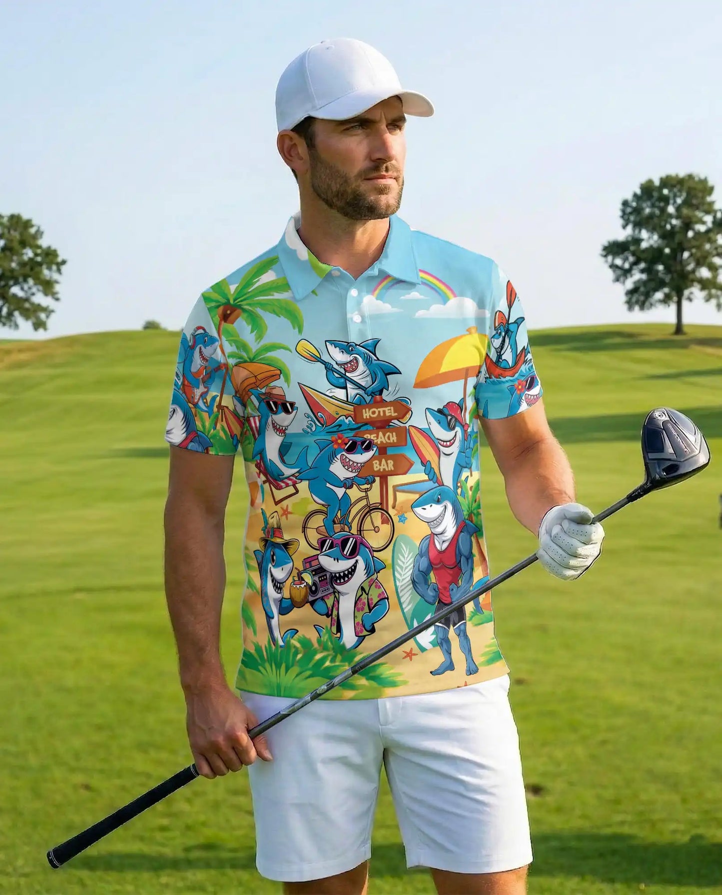 Beach Shark Polo Shirt for Men – Fun Vacation Style | Netecom