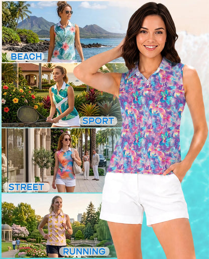 Neon Flower Sleeveless Polo Shirt for Women | Netecom