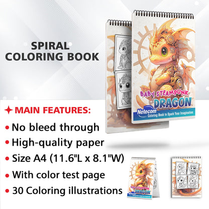 Baby Steampunk Dragon Spiral Bound Coloring Book, Unleash Your Creativity with 30 Whimsical Coloring Pages of Baby Steampunk Dragons