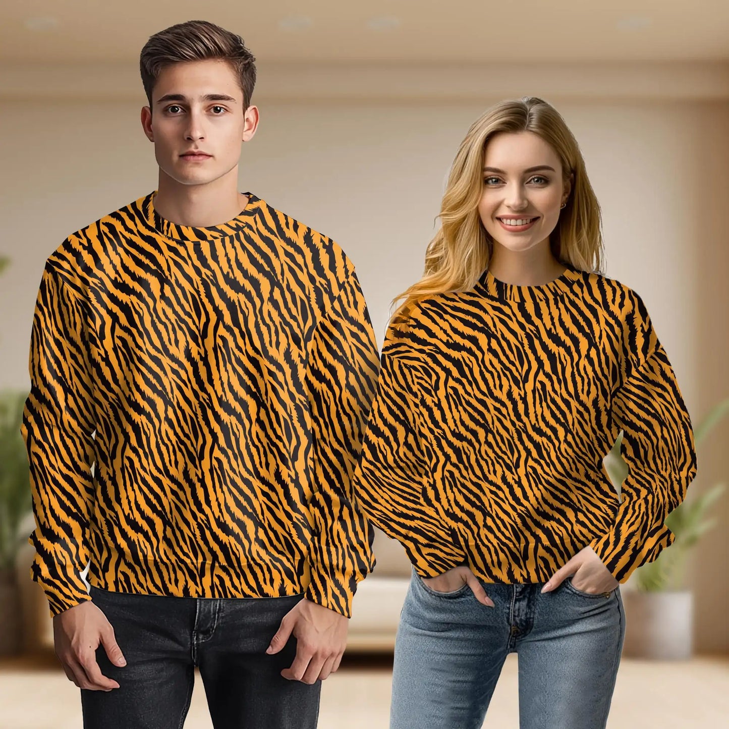 Tiger Print Sweatshirt, 3D All Over Print Wild Animal Crewneck Pullover for Men Women, Tiger Lover Gift - Netecom