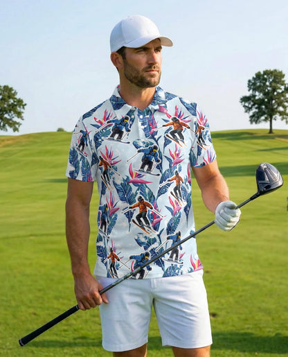 Tropical Skiing Polo Shirt for Men – Winter Adventure Pattern | Netecom