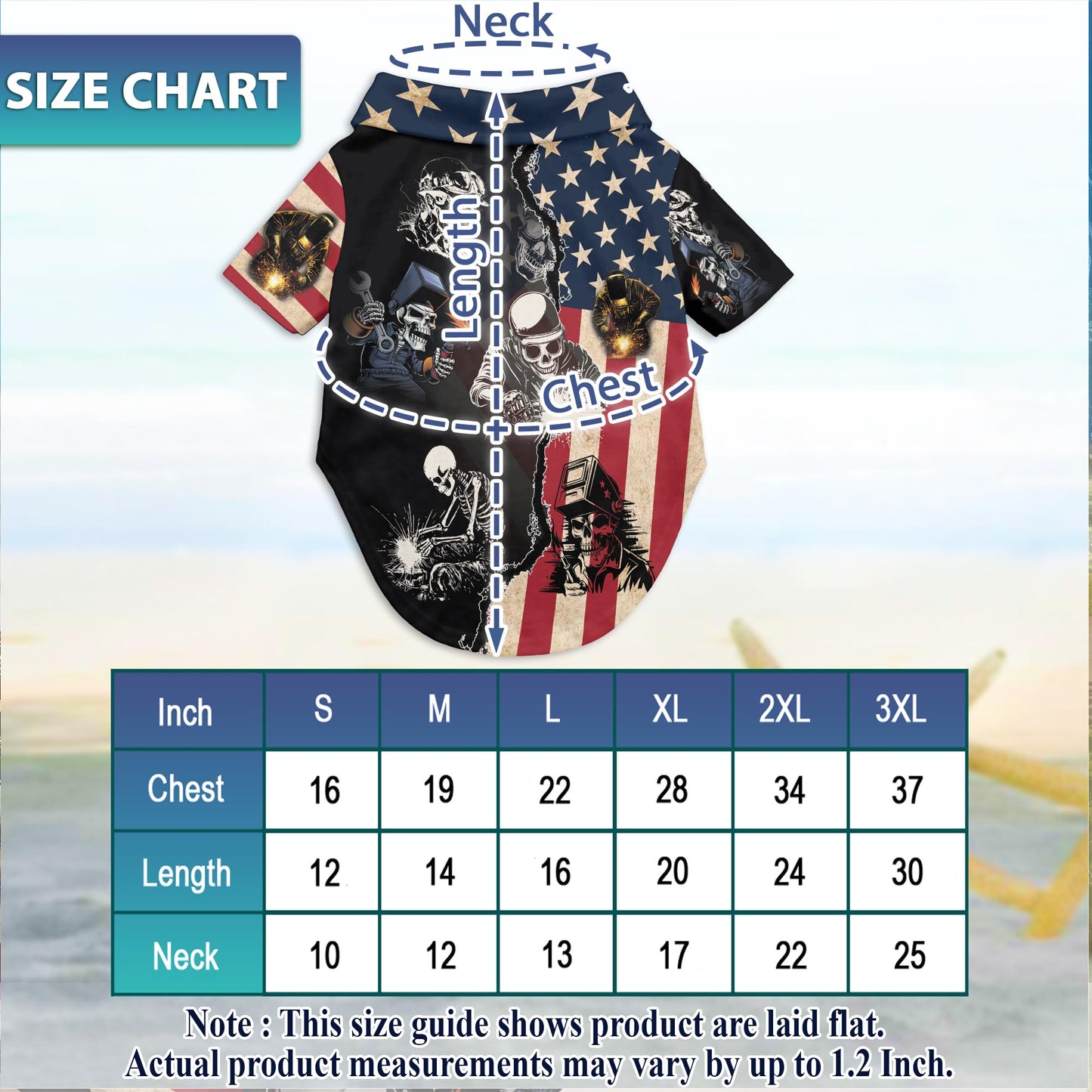 Netecom Matching Patriotic Welder Aloha Hawaiian Shirt for Dog and Owner, Limited Edition Summer Button Down Shirt, Bold Casual Beach Vacation Wear for Pet and Human