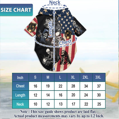 Netecom Matching Patriotic Welder Aloha Hawaiian Shirt for Dog and Owner, Limited Edition Summer Button Down Shirt, Bold Casual Beach Vacation Wear for Pet and Human