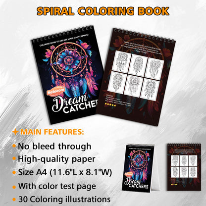 Dream Catchers Spiral Bound Coloring Book, Beautiful Dream Catchers for a Peaceful and Spiritual Coloring Journey, Ideal for Relaxation and Inspiration