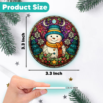 Netecom Funny Stained Glass Snowman Ornament, Snowman Christmas Ceramic Ornament for Xmas Tree Hanging Decorations Gift, Gifts for Friends & Family, Holiday Party Present