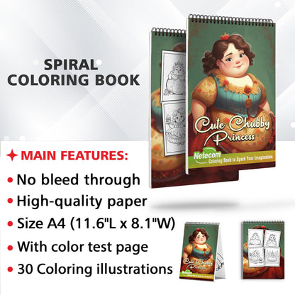 Cute Chubby Princess Spiral Bound Coloring Book, Embrace Princess Cuteness with 30 Charming Coloring Pages of Chubby Royal Darlings