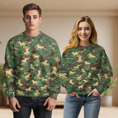 Horse Camo Sweatshirt, 3D All Over Print Camouflage Horse Crewneck Pullover for Men Women, Horse Lover Gift - Netecom