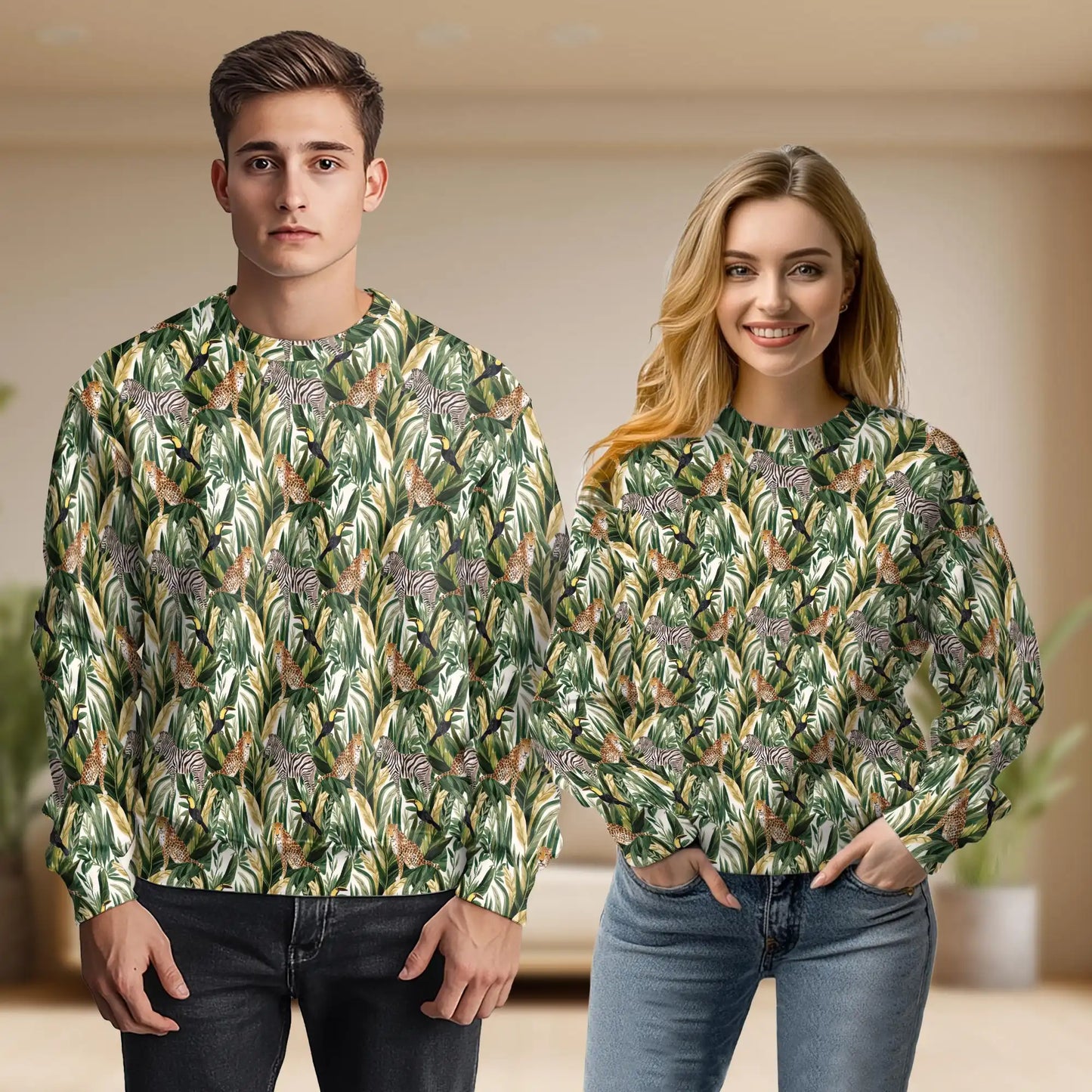 Wild Animals Sweatshirt, 3D All Over Print Tropical Jungle Crewneck Pullover for Men Women, Safari Animal Lover Gift - Netecom