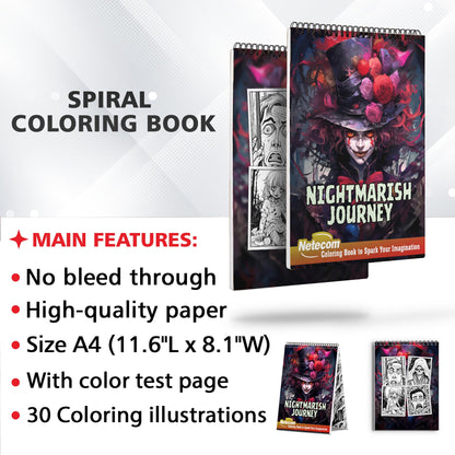 Nightmarish Journey Spiral Bound Coloring Book, Dive into the Depths of Your Imagination with This Nightmarish Journey Coloring Experience