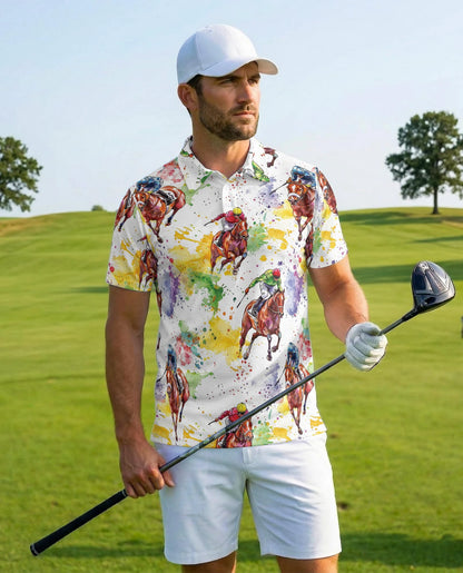 Horse Racing Pattern Polo Shirt for Men – Equestrian Sport Style | Netecom