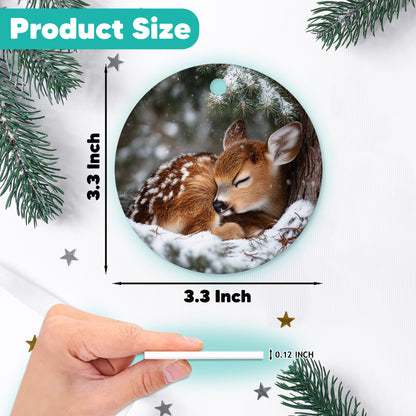 Netecom Cute Reindeer Christmas Ornament, Winter Forest Snowflake Ceramic Ornament for Xmas Tree Hanging Decorations Gift, Reindeer Lover Gifts, Holiday Party Present