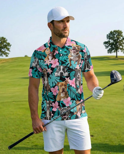 Pitbull Hibiscus Tropical Polo Shirt for Men – Dog Island Style | Netecom