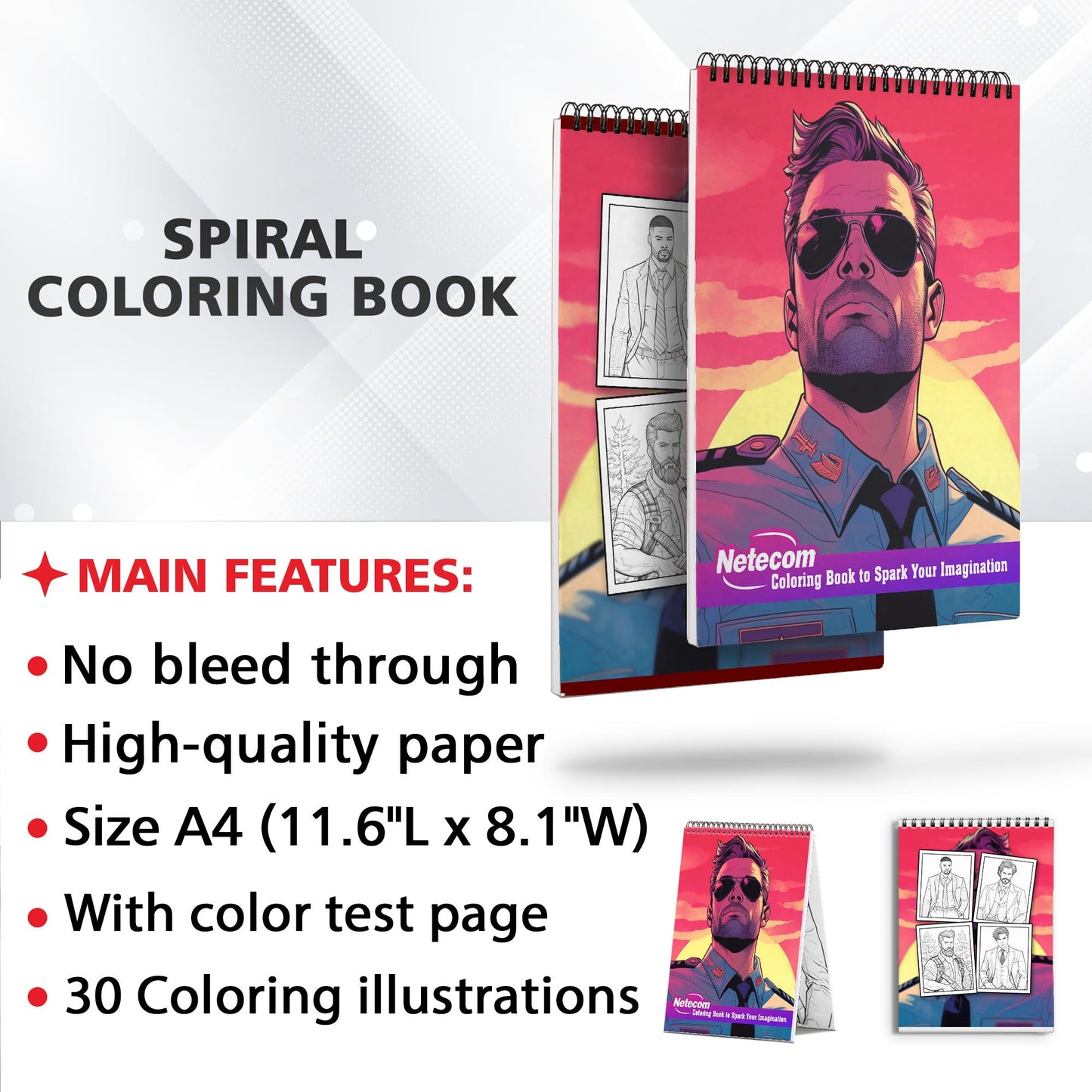 Handsome Men In 30s Spiral Bound Coloring Book, Discover 30 Serene Coloring Pages, Inviting You to Color Handsome Men in their Prime, Exuding Confidence and Sophistication