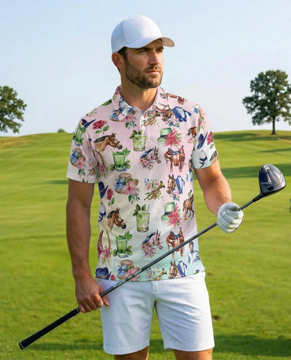 Horse Racing Cocktail Polo Shirt for Men – Equestrian Party Style | Netecom