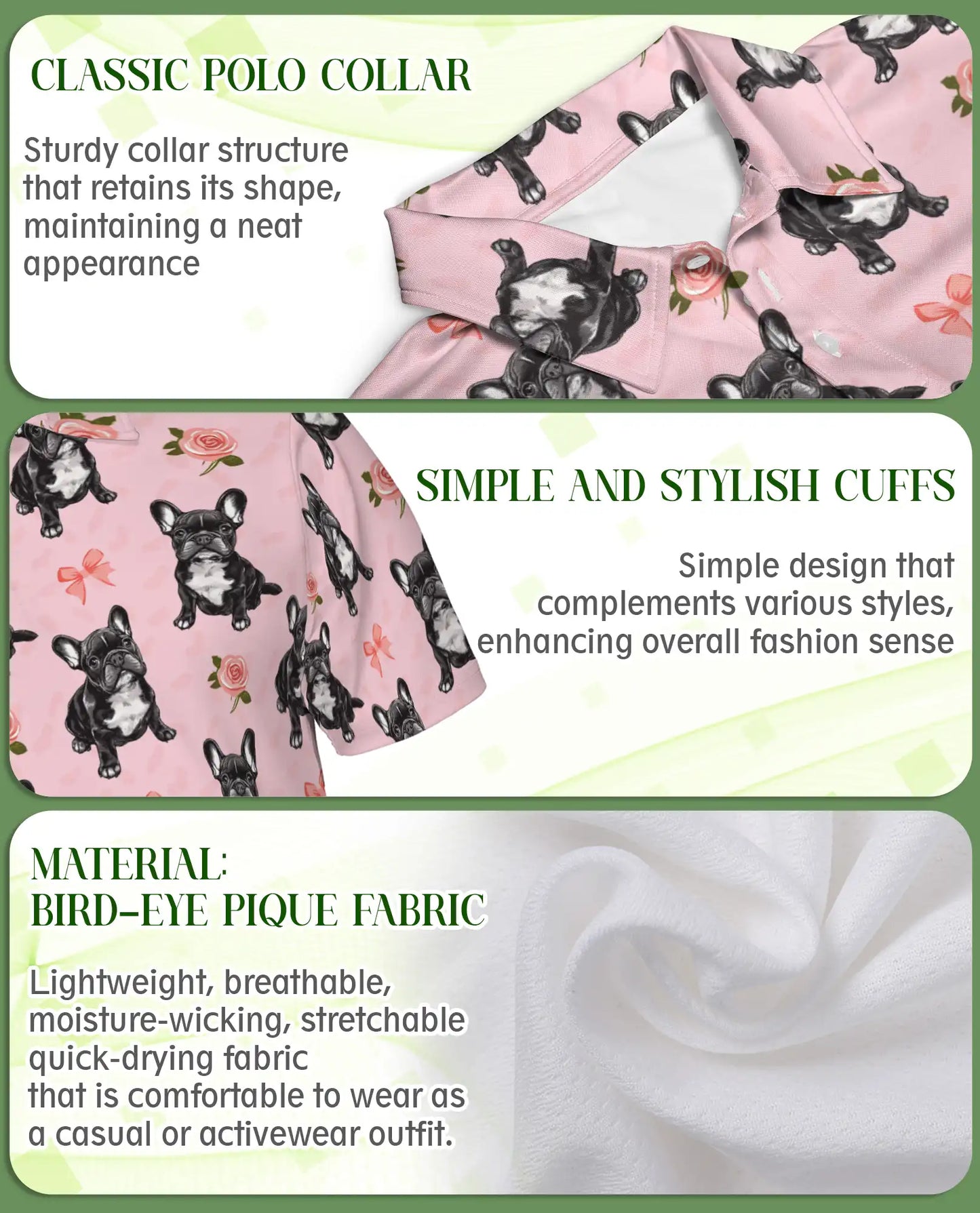 French Bulldog Rose Pattern Polo Shirt | Netecom