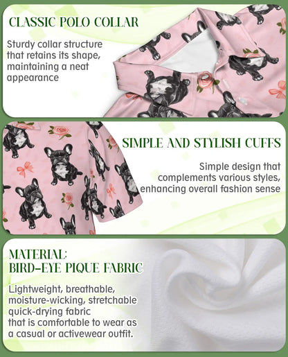 French Bulldog Rose Pattern Polo Shirt | Netecom