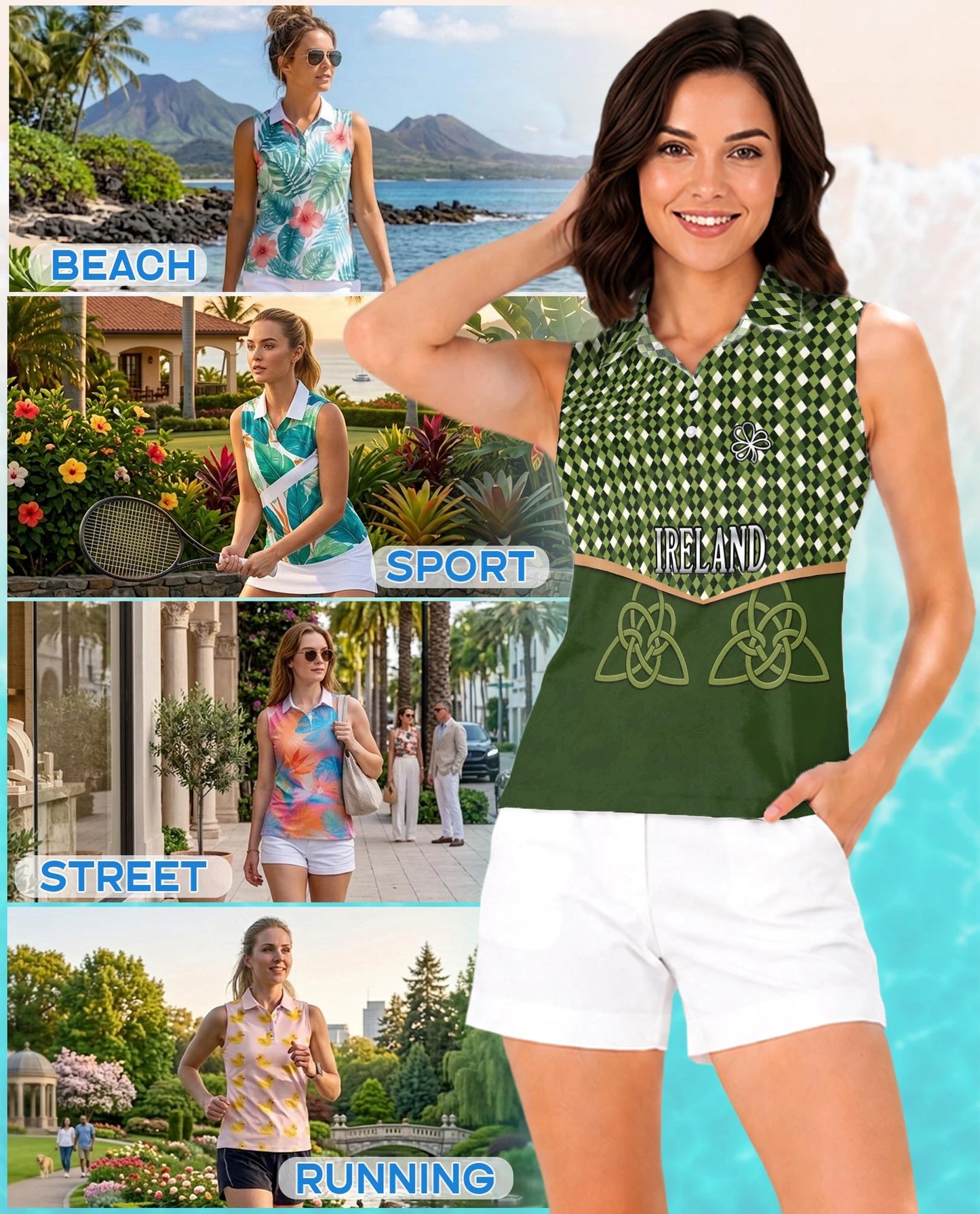 Ireland St. Patrick's Day Sleeveless Polo Shirt for Women | Netecom