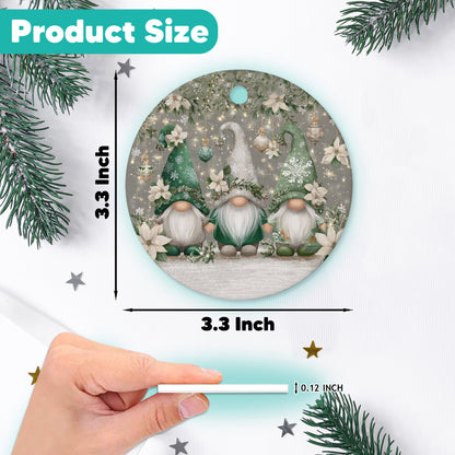 Netecom Cute Siver Gnome Floral Christmas Ornament, Adorable Scandinavian Tomte Ceramic Ornament for Christmas Tree Hanging Decorations Gift, Gnome Lover Gifts, Holiday Party Present