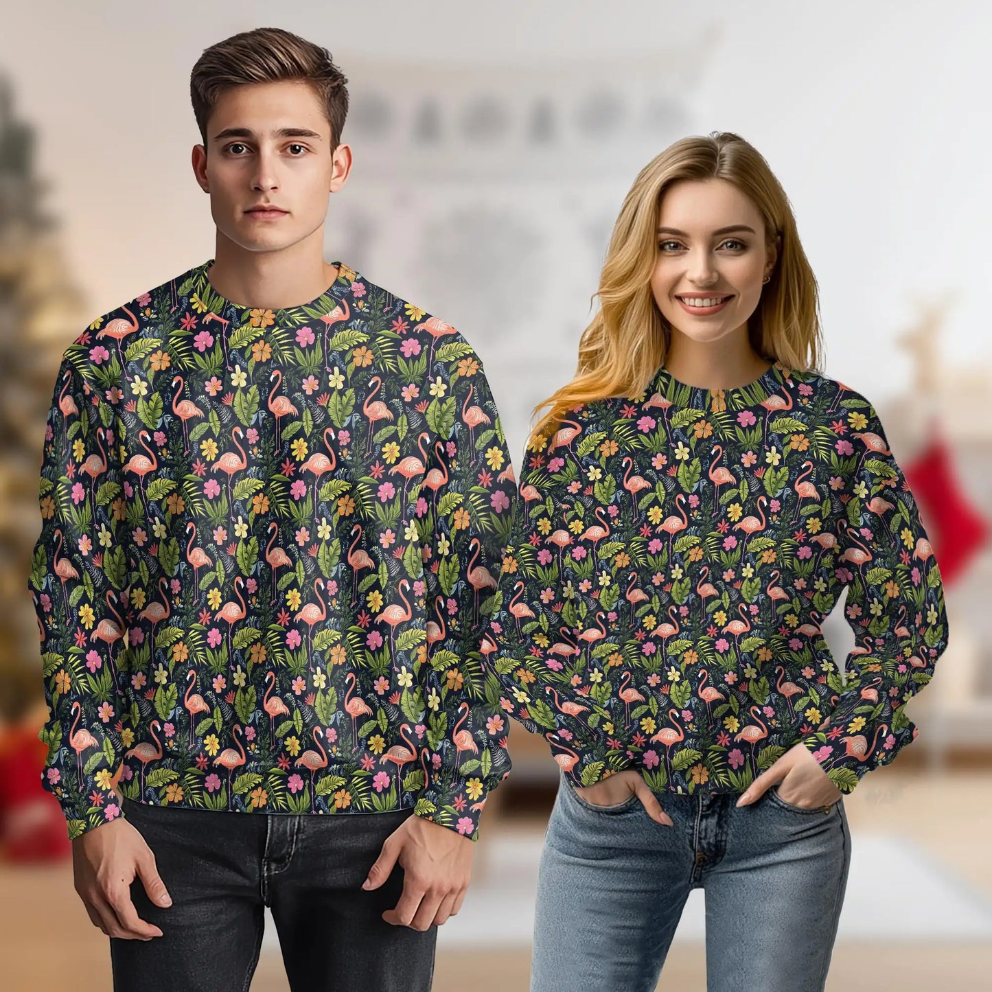 Flamingo Retreat Sweatshirt, 3D All Over Print Tropical Bird Crewneck Pullover for Men Women, Flamingo Lover Gift - Netecom