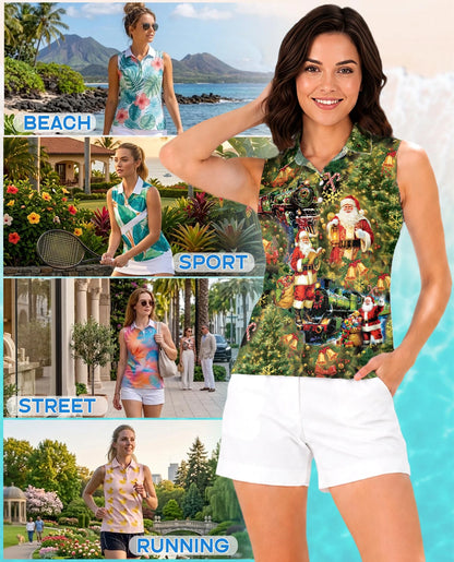 Vintage Santa Claus Sleeveless Polo Shirt for Women | Netecom