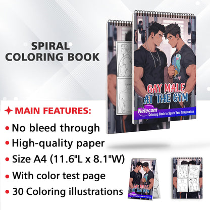 Gay Male At The Gym Spiral Bound Coloring Book, Unleash Your Creativity in a Fitness-Filled Setting with 30 Empowering Pages of Gym Scenes.