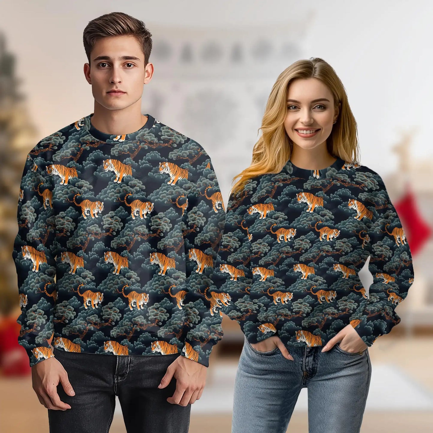Japanese Tiger Sweatshirt, 3D All Over Print Traditional Tiger Pattern Crewneck Pullover for Men Women, Japanese Art Lover Gift - Netecom