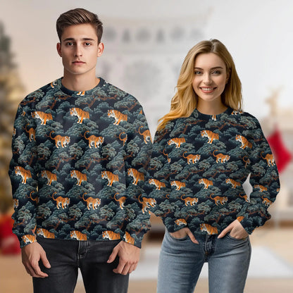 Japanese Tiger Sweatshirt, 3D All Over Print Traditional Tiger Pattern Crewneck Pullover for Men Women, Japanese Art Lover Gift - Netecom