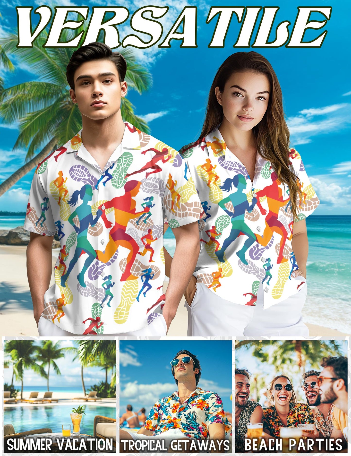 Netecom Running Hawaiian Shirt for Men, Vintage Style, Button Down Summer Beach Short Sleeve, S-5XL