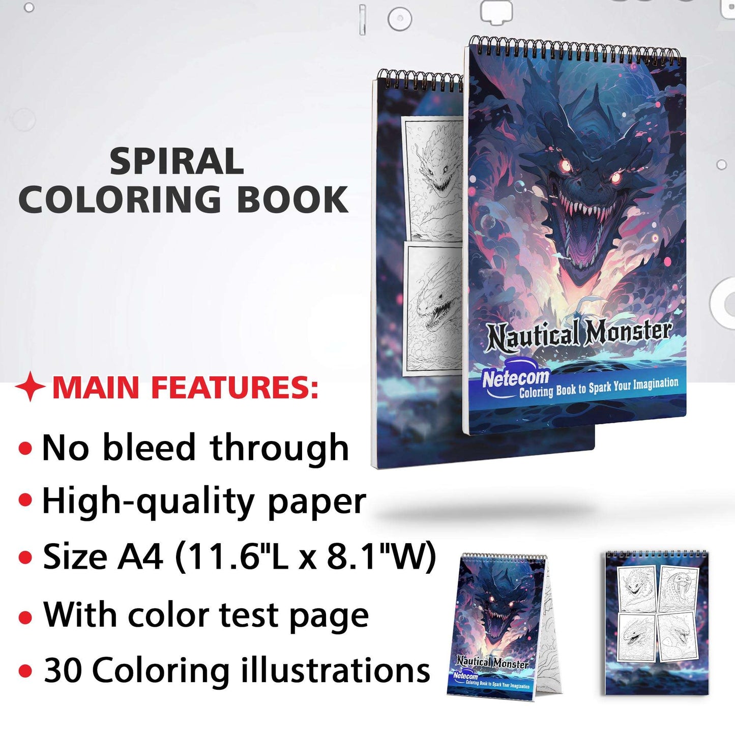 Nautical Monster Spiral Bound Coloring Book, Indulge in 30 Dazzling Coloring Pages, Fostering Focus and Creativity as You Confront the Terrifying Beasts of the Deep