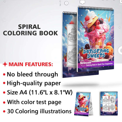 Satisfying Sweets Spiral Bound Coloring Book, Witness the Beauty of Satisfying Sweets with 30 Inspiring Coloring Pages, Creating a Gallery of Captivating Confectionery Creations