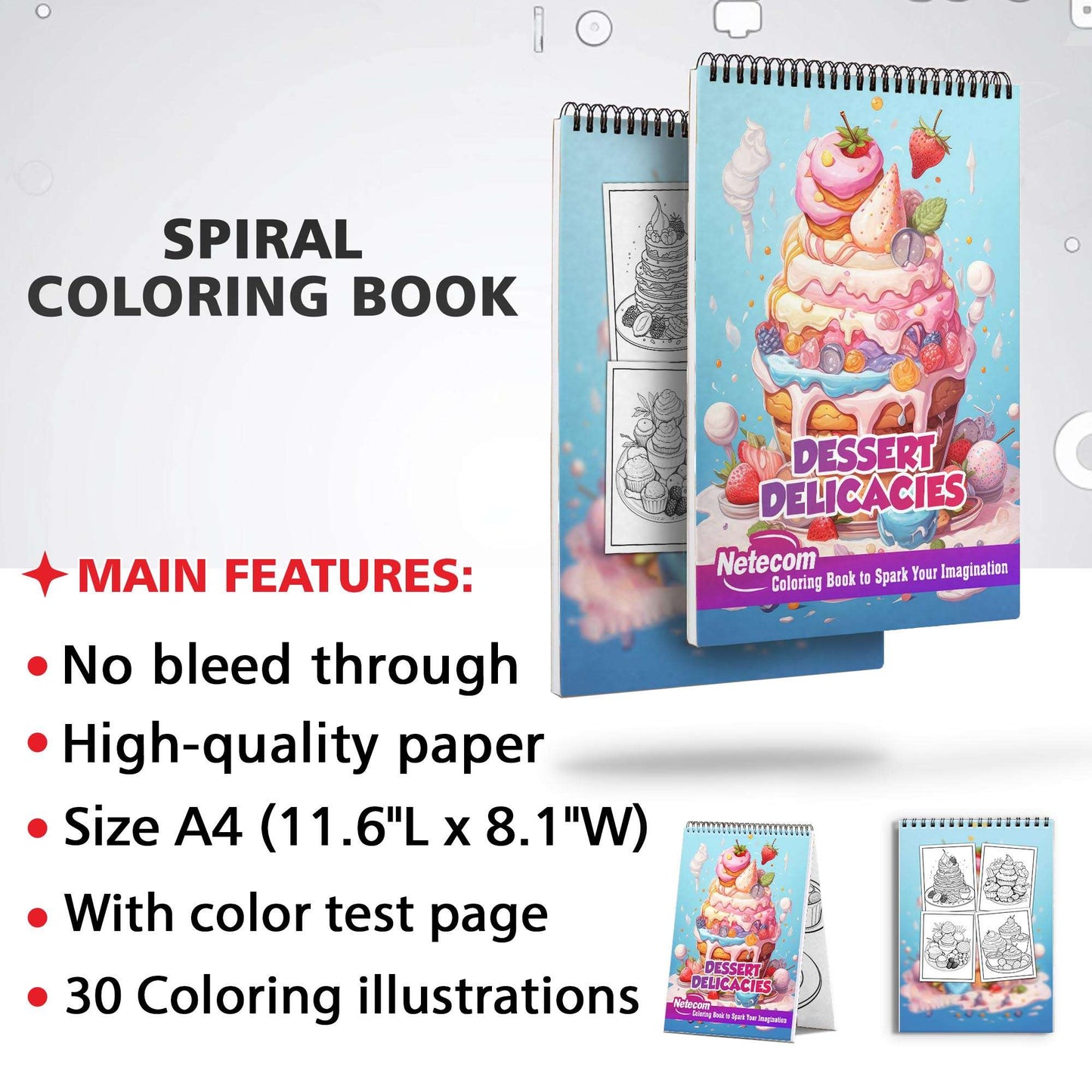 Dessert Delicacies Spiral Bound Coloring Book, Indulge in Your Imagination with 30 Enchanting Coloring Pages, Exploring the World of Dessert Delicacies