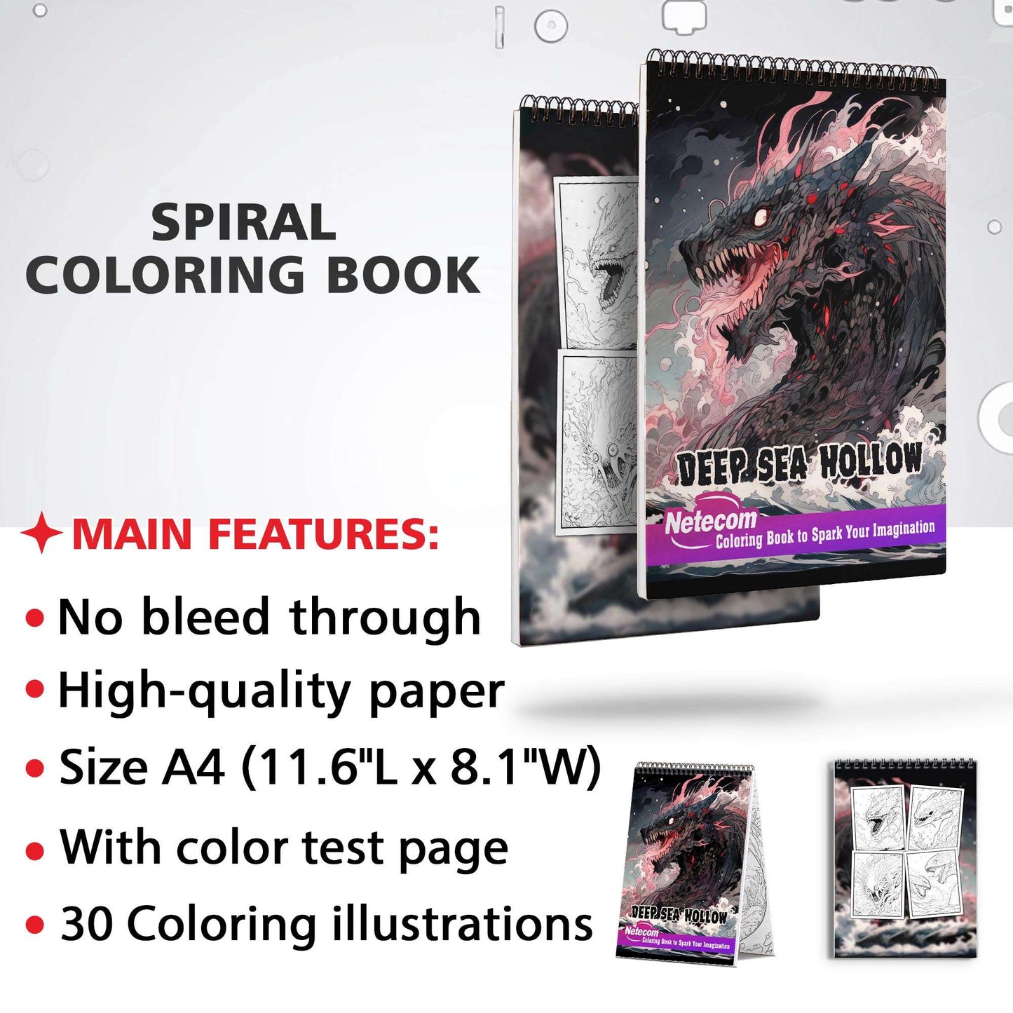 Deep Sea Hollow Spiral Bound Coloring Book, Indulge in 30 Dazzling Coloring Pages, Fostering Focus and Creativity as You Uncover the Mysteries Below the Waves