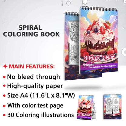 Sugary Treats Spiral Bound Coloring Book, Indulge in Your Imagination with 30 Enchanting Coloring Pages, Exploring the World of Sugary Treats