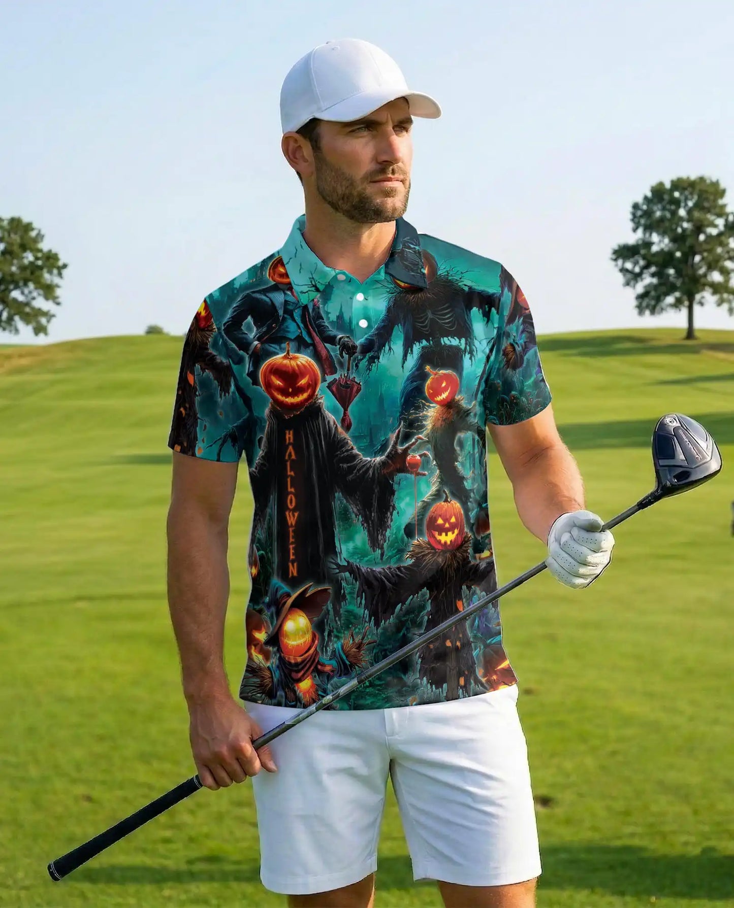 Pumpkin Scarecrow Halloween Polo Shirt - Spooky Horror Harvest Style | Netecom