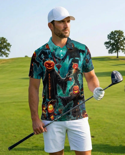 Pumpkin Scarecrow Halloween Polo Shirt - Spooky Horror Harvest Style | Netecom