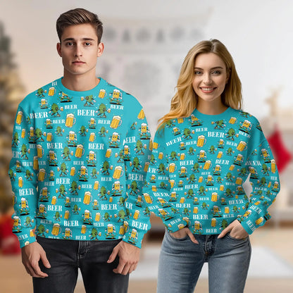 Cartoon Beer Hops Sweatshirt, 3D All Over Print Funny Brewing Crewneck Pullover for Men Women, Beer Lover Gift - Netecom