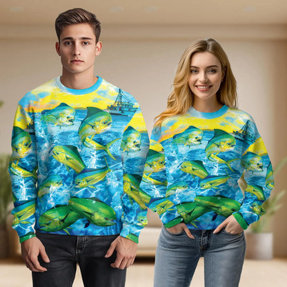 Go Fishing Mahi Mahi Ocean Sweatshirt, 3D All Over Print Tropical Fishing Crewneck Pullover for Men Women, Angler Gift - Netecom