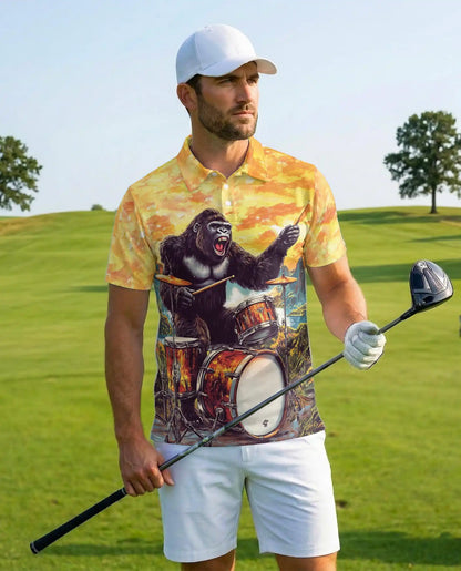 Gorilla Drummer Polo Shirt – Funny Music Style | Netecom