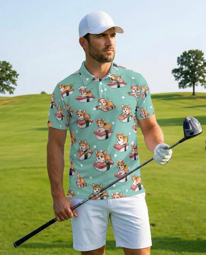Cute Corgi Sushi Polo Shirt for Men - Funny Japanese Food | Netecom