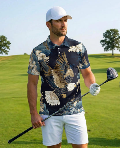 Japanese Eagle Polo Shirt for Men – Traditional Bird Art Style | Netecom