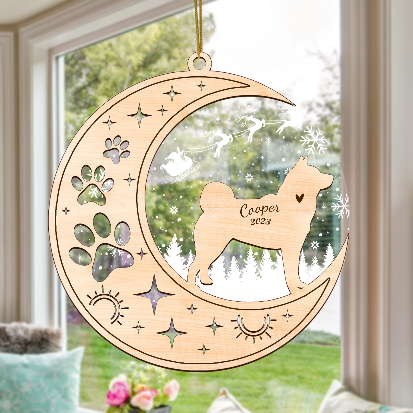 Netecom Akita Dog Memorial Suncatcher, Personalized Akita Christmas Ornament with Date Name, Bereavement Gifts for Loss of Pet, Dog Death Sympathy Gifts Pet Loss Sun Catchers, Dog Grief Gift