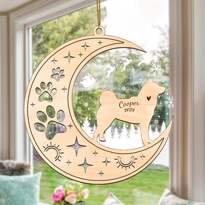 Netecom Akita Dog Memorial Suncatcher, Personalized Akita Christmas Ornament with Date Name, Bereavement Gifts for Loss of Pet, Dog Death Sympathy Gifts Pet Loss Sun Catchers, Dog Grief Gift
