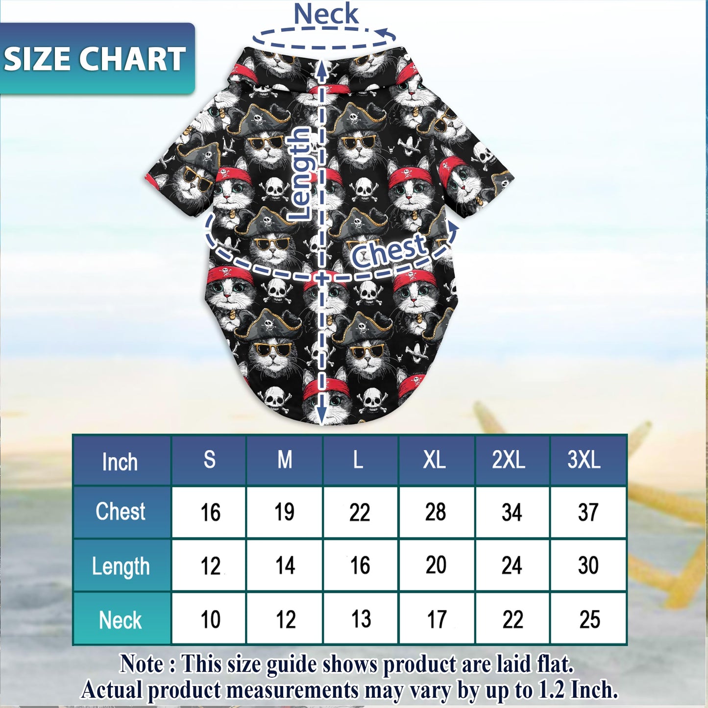Netecom Matching Pirate Cat Hawaiian Shirt for Dog and Owner, Aloha Summer Shirt, Pirate Cat Print Outfit for Pet and Human, Beach Vacation Casual Wear